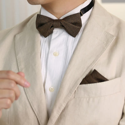 Men's Coffee Herringbone Pattern Woolen Bow Tie