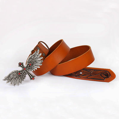 Men's Personality Winged Cross Buckle Leather Belt