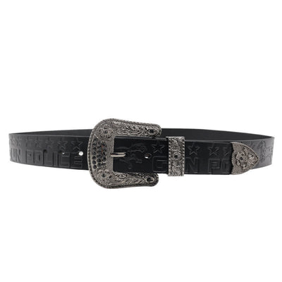 Men's Cowboy Pattern Carved Buckle Leather Belt