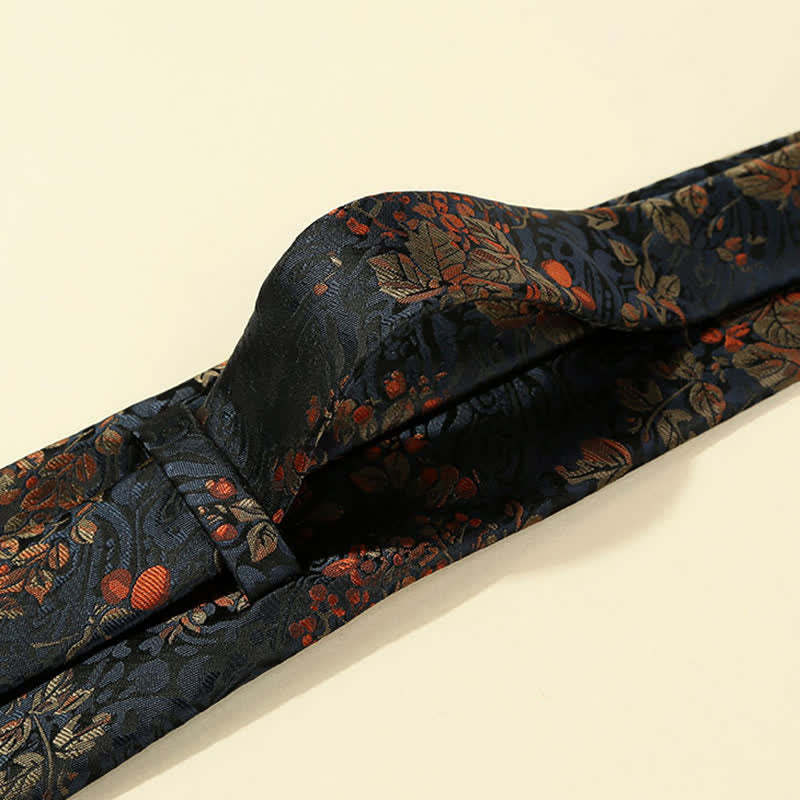 Men's MidnightBlue & Red Floral Embroidery Necktie