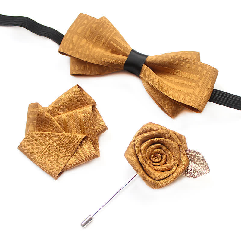 3Pcs Men's Elegant Vintage Dark Lines Bow Tie Set