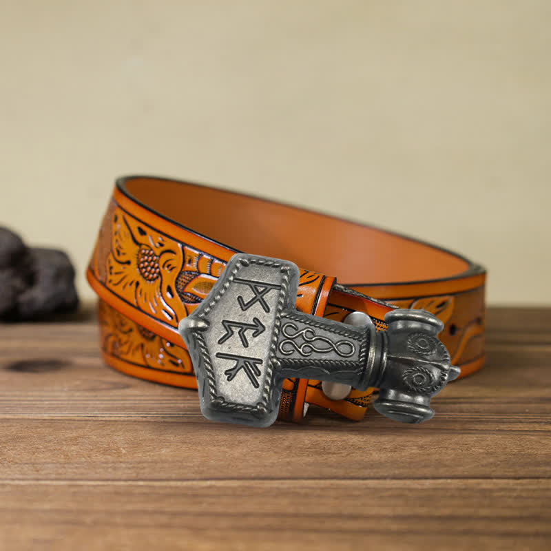 Men's DIY Brutal Viking Hammer Buckle Leather Belt