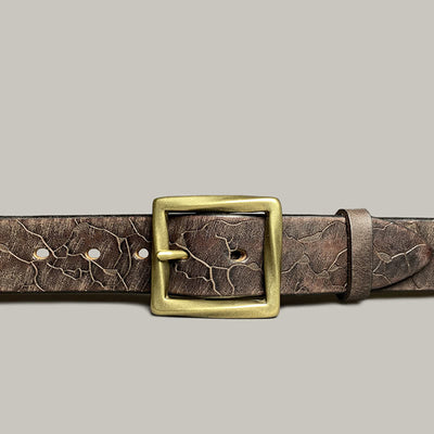 Distressed Cracked Embossed Pattern Strap Leather Belt