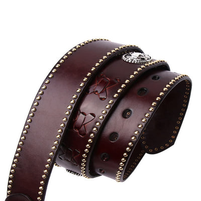 Weatern Style Five-Pointed Star Rivets Leather Belt