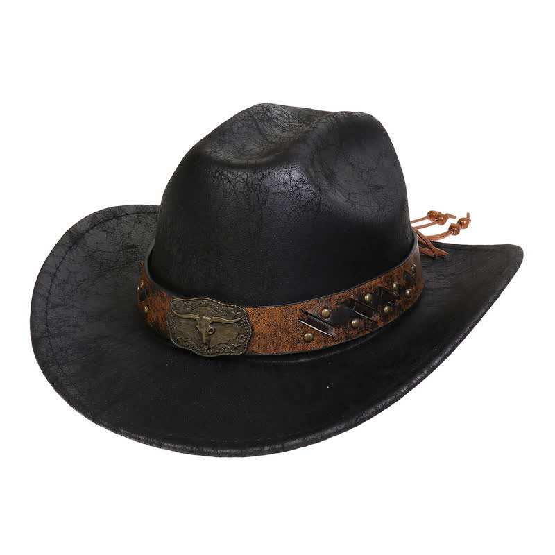 Longhorn Bull Vintage Imitation Leather Crack Cowboy Hat