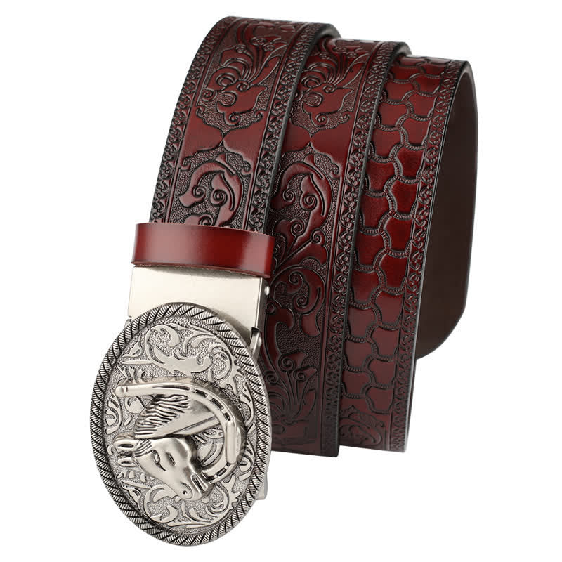 Men's Horse Automatic Buckle Vintage Western Style Leather Belt