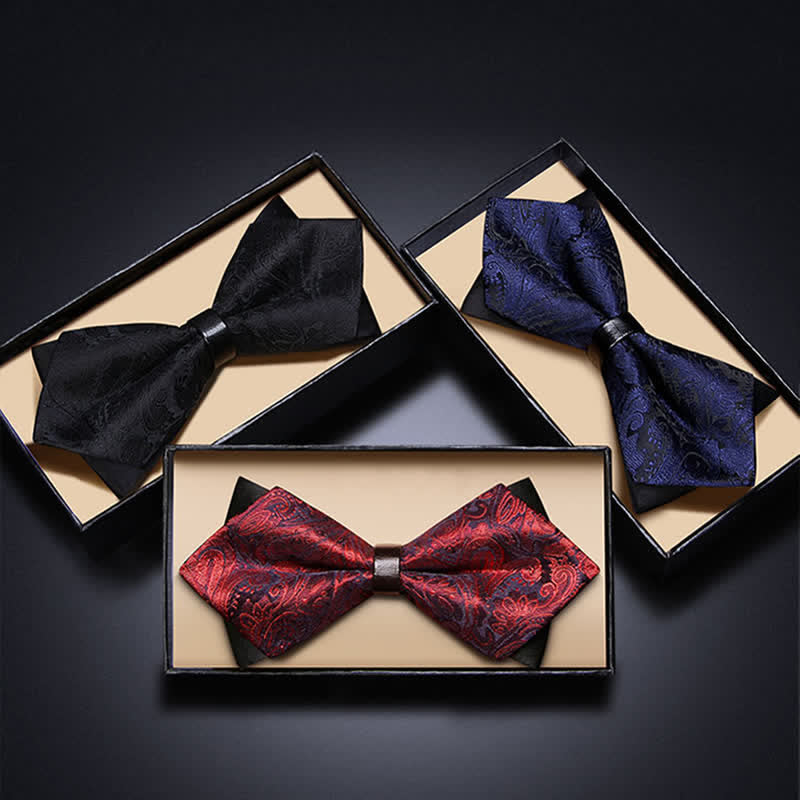 Men's Stalish Paisley Double Layers Pionted Bow Tie