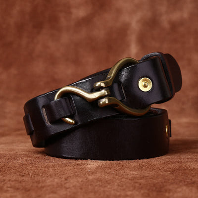 Men's Braided Brass Hook Buckle Cavalry Leather Belt