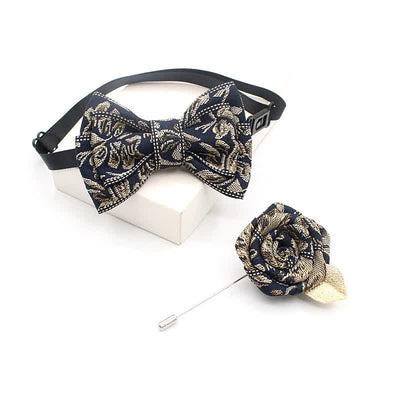 2Pcs Kid's Handmade Vintage Plaid Corsage Bow Tie Set
