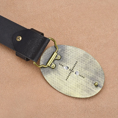 Men's Bull Head Rivet Embossed Leather Belt