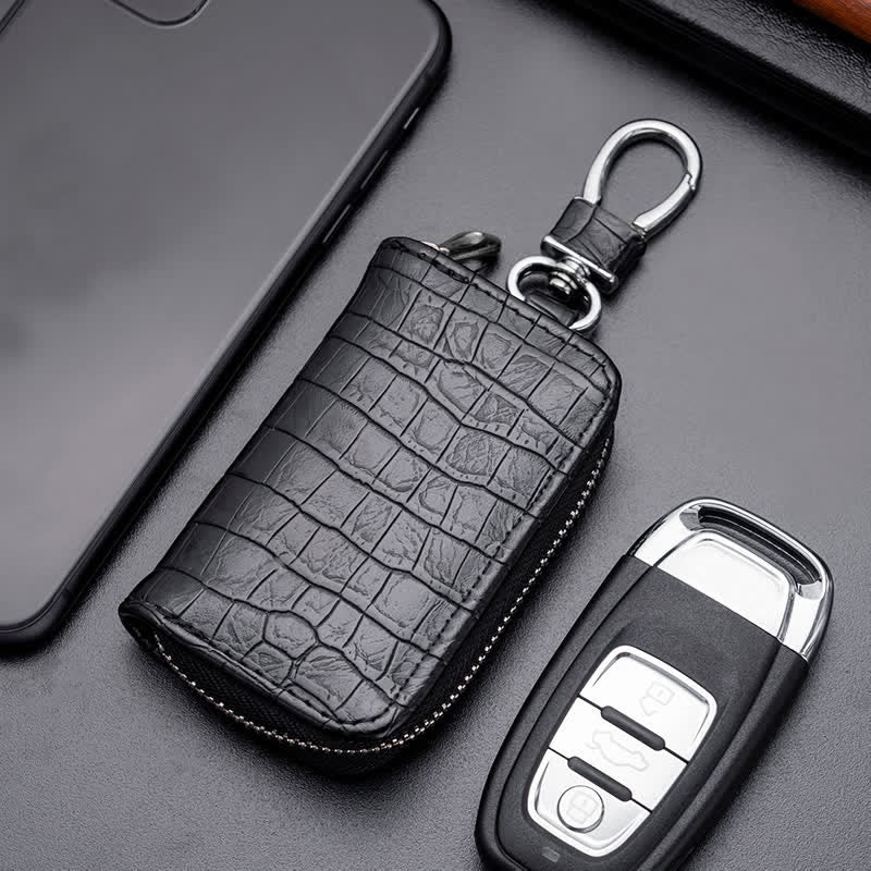Alligator Pattern Zipper Bag Leather Car Key Case