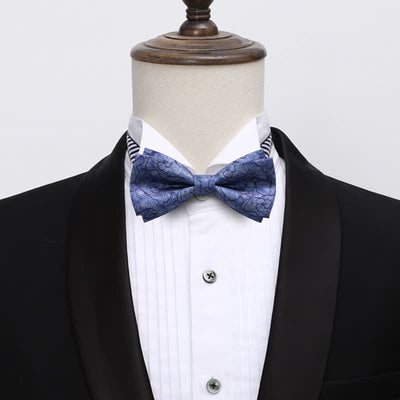 Men's Blue Flower Painting Double Layered Bow Tie