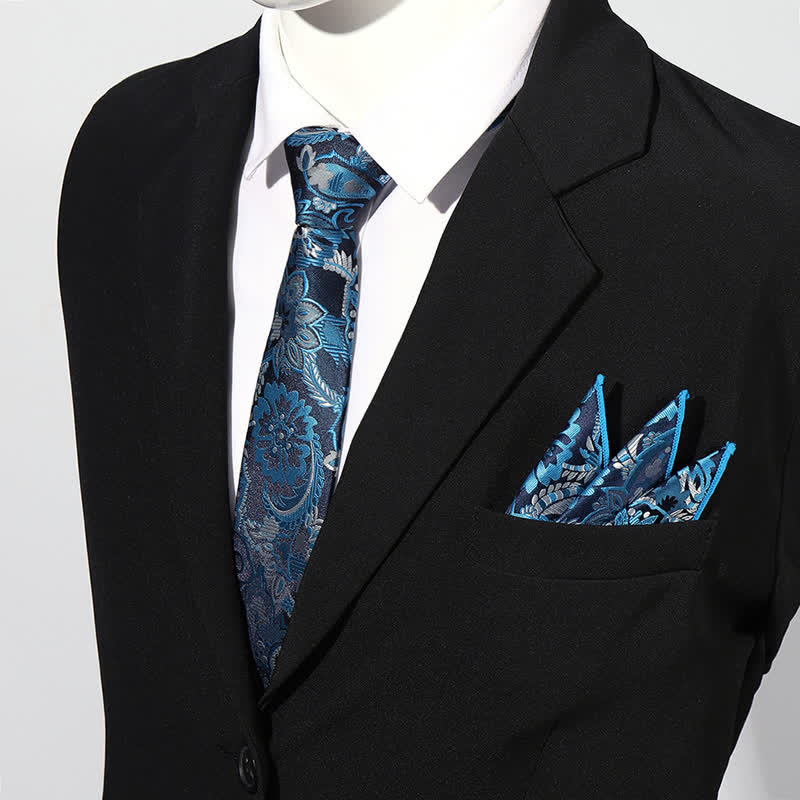 2Pcs Men's Luxury Paisley Pocket Square Necktie Set