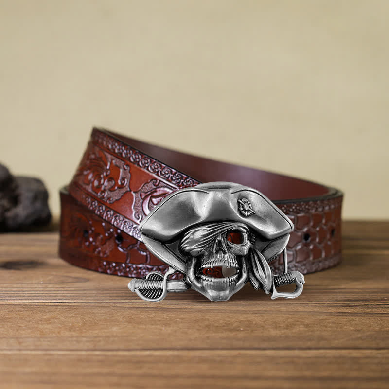 Men's DIY Punk Style Skull Pirate Buckle Leather Belt