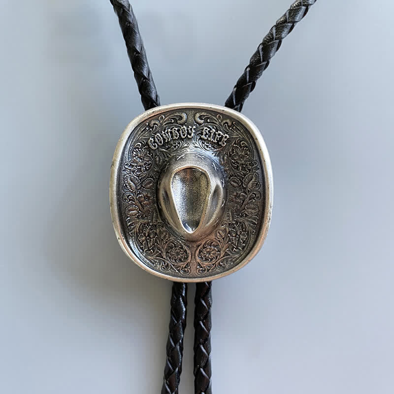 Country Cowboy Life Hat Pendant Bolo Tie