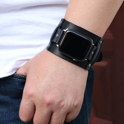 Punk Wide Strap Genuine Leather Watch Band