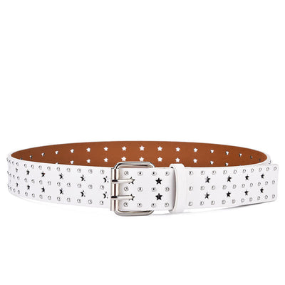 Star Double Prong Hollow Out Rivets Leather Belt