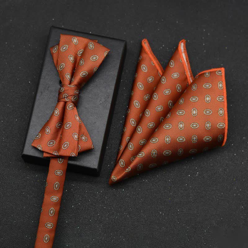 2Pcs Men's Elegant Floral Bow Tie Handkerchief Set