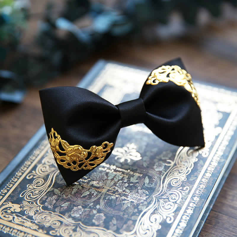 Men's Golden-Tipped Metal Wedding Bow Tie