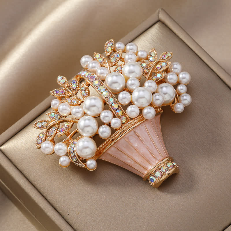 Women's Faux Pearls Flower Basket Brooch