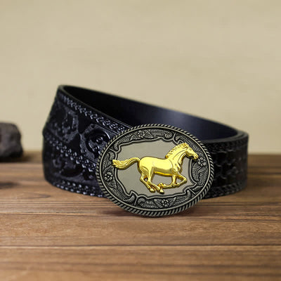 Men's DIY Horse Bull Animal Buckle Leather Belt