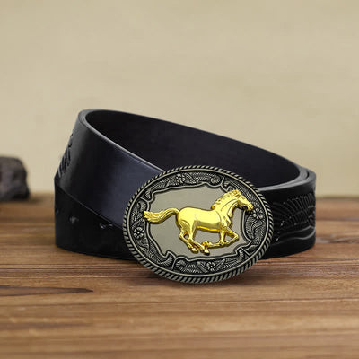 Men's DIY Horse Bull Animal Buckle Leather Belt