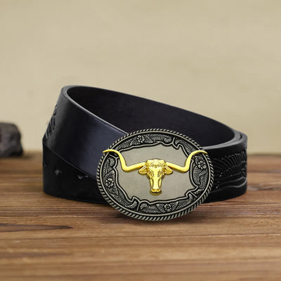 Men's DIY Horse Bull Animal Buckle Leather Belt