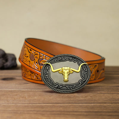 Men's DIY Horse Bull Animal Buckle Leather Belt