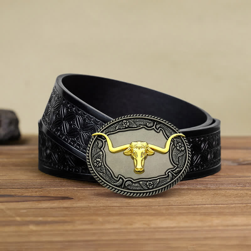 Men's DIY Horse Bull Animal Buckle Leather Belt