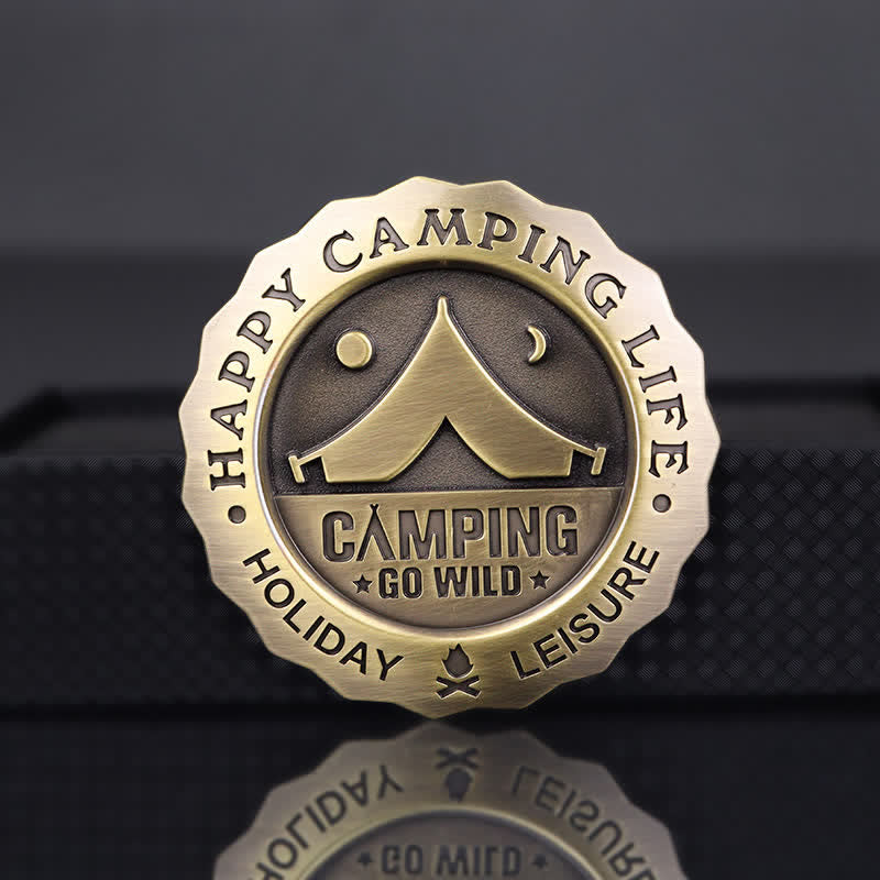 Happy Camping Life Go Wild Metal Sticker Car Badge