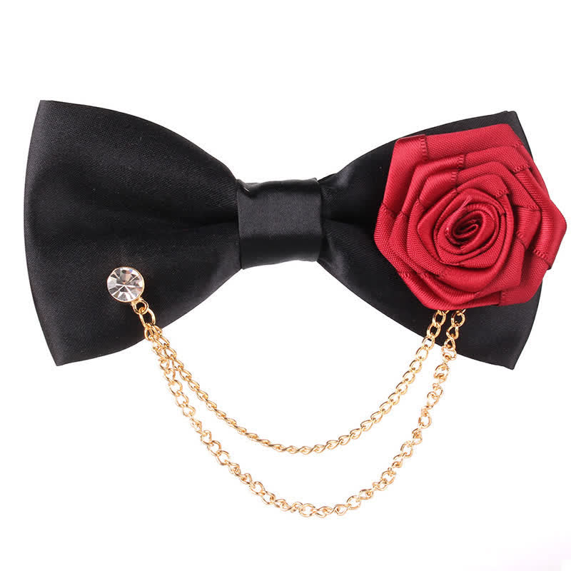 Men's Elegant Rose Golden Chain Decoration Bow Tie