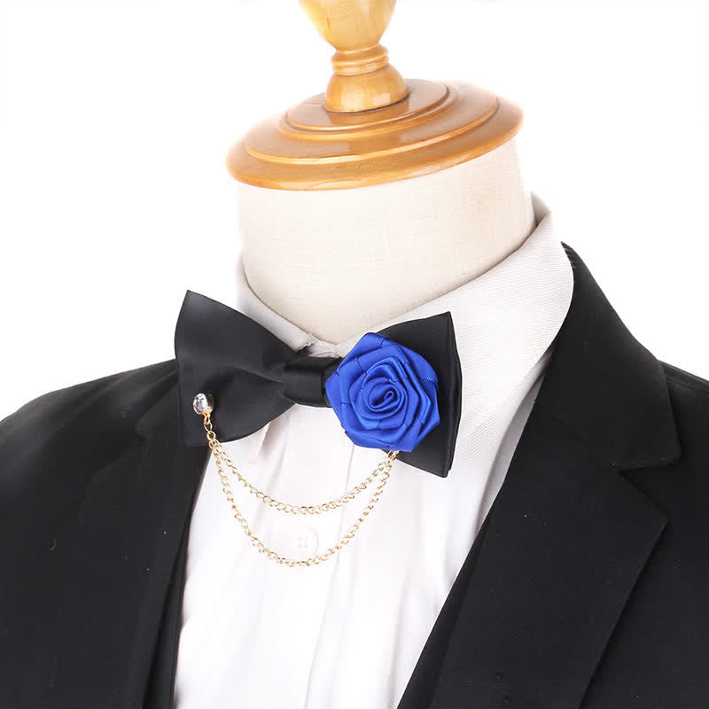 Men's Elegant Rose Golden Chain Decoration Bow Tie