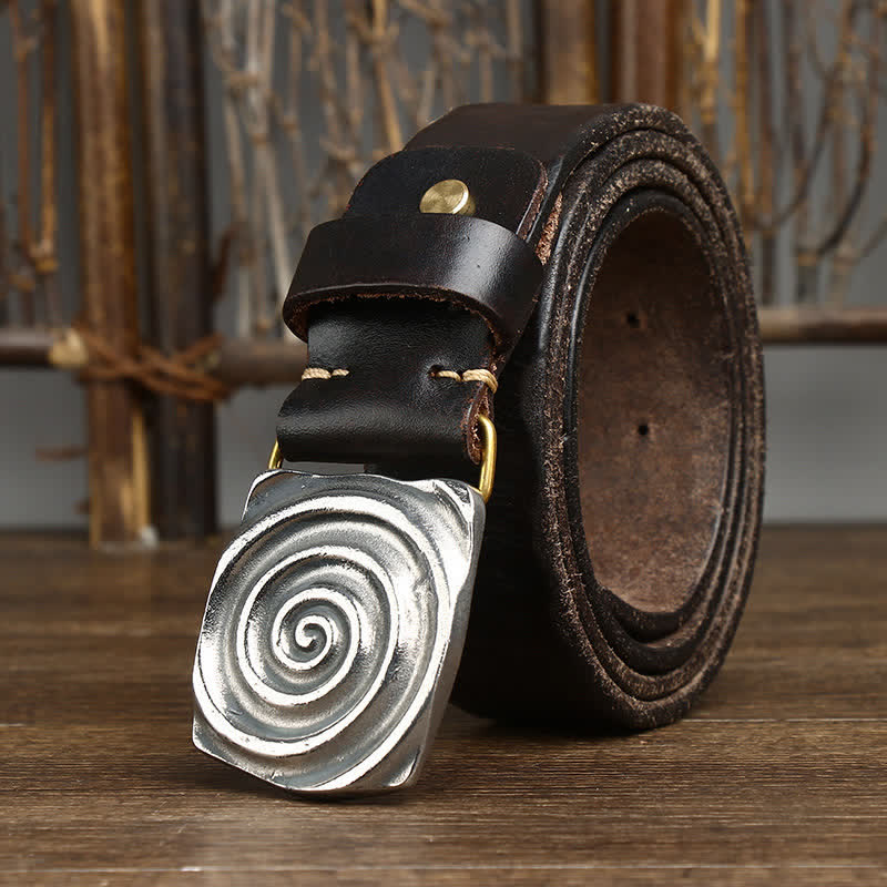 Men's Dizzy Round Spiral Buckle Leather Belt