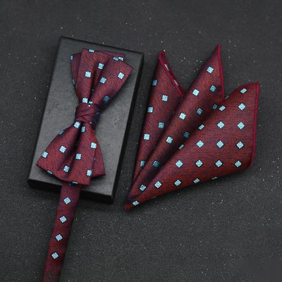 2Pcs Men's Elegant Floral Bow Tie Handkerchief Set