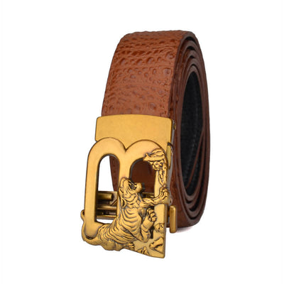 Mne's Tiger B-Shaped Crocodile Print Automatic Leather Belt