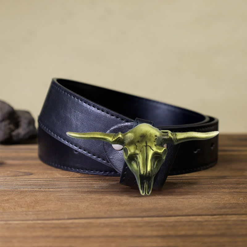 Men's DIY Cool Western Longhorn Bull Buckle Leather Belt