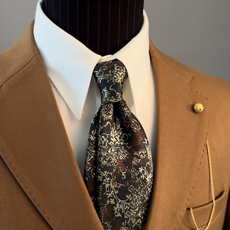 Men's Burgundy & Beige Floral Embroidery Necktie