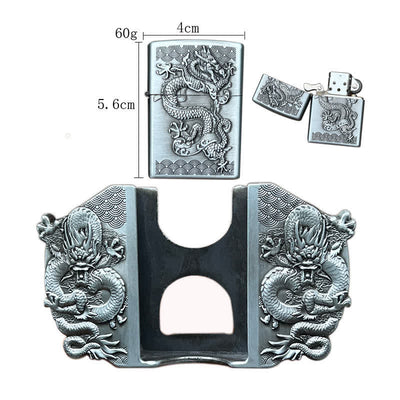 Men's DIY Triple Dragon Leather Belt with Hidden Lighter