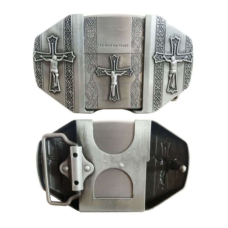 Men's DIY Jesus Cross Leather Belt with Hidden Lighter