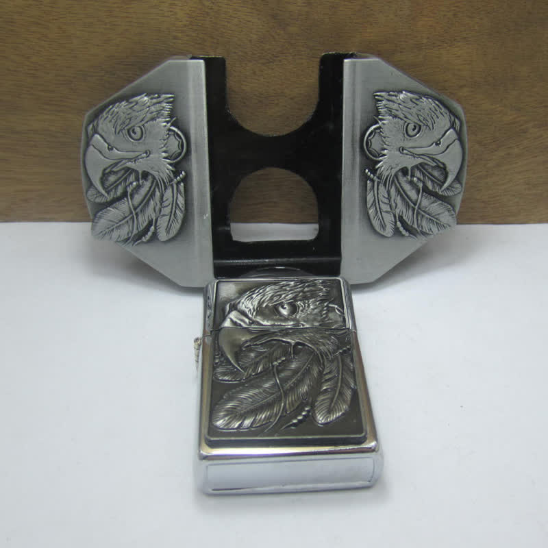 Men's DIY Silver Triple Eagle Leather Belt with Hidden Lighter