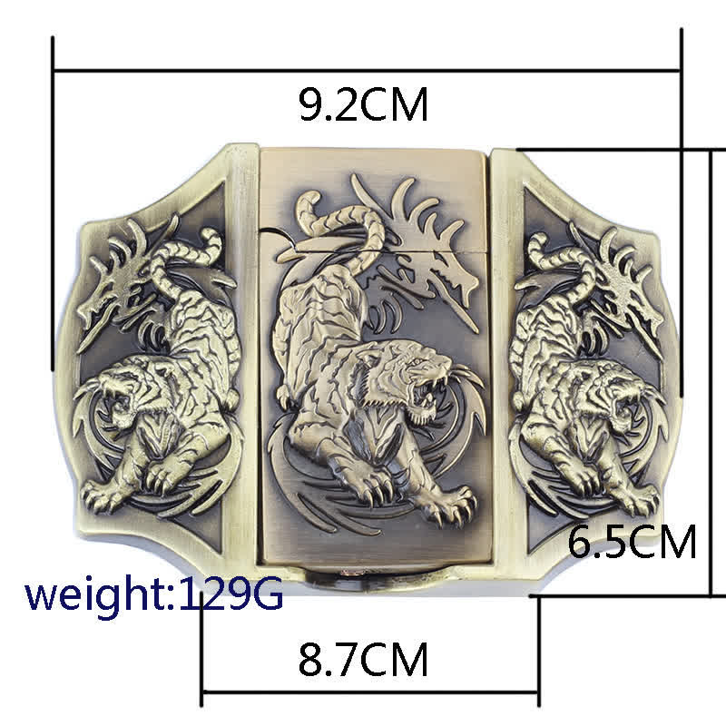 Men's DIY Bronze Triple Tiger Leather Belt with Hidden Lighter