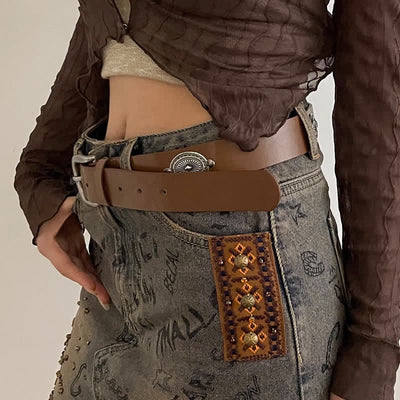 Women's Concho Rivets Metal Decoration Leather Belt