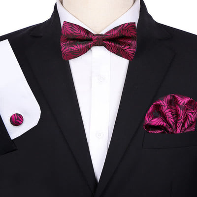 3Pcs Men's Bridegroom Floral Pocket Square Bow Tie Set