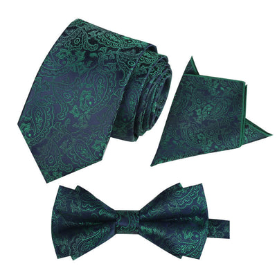 3Pcs Men's Fantasy Paisley Pocket Square Necktie Bow Tie Set