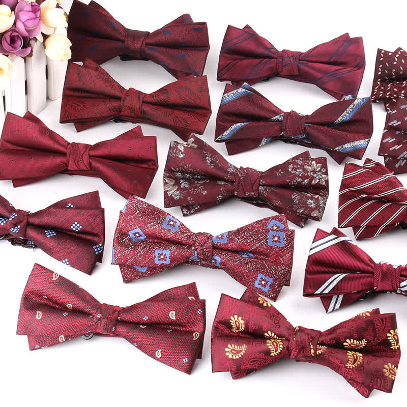 3Pcs Men's Burgundy Series Pocket Square Necktie Bow Tie Set