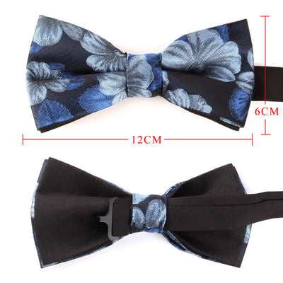 2Pcs Men's Blue & Navy Floral Pocket Square Bow Tie Set