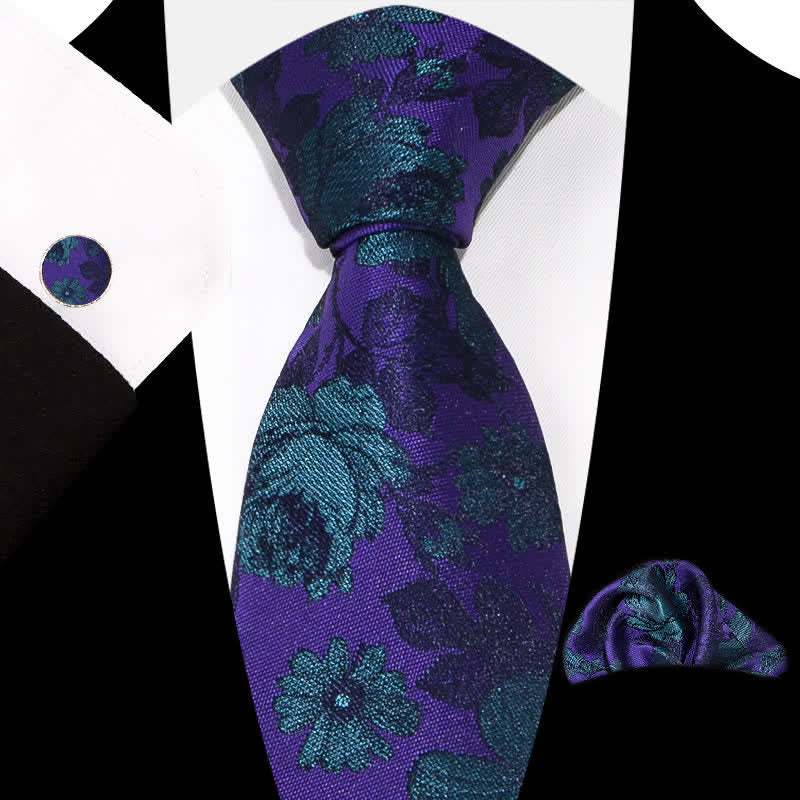 3Pcs Men's Graceful Exquisite Floral Pattern Necktie Set