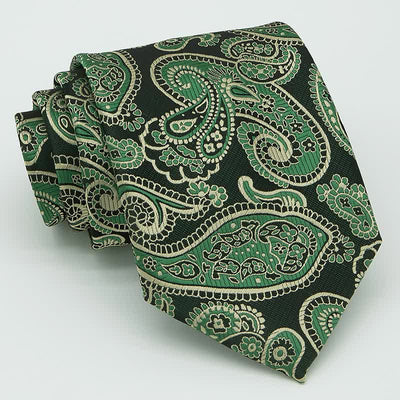 3Pcs Men's Green & Black Shade Paisley Necktie Set