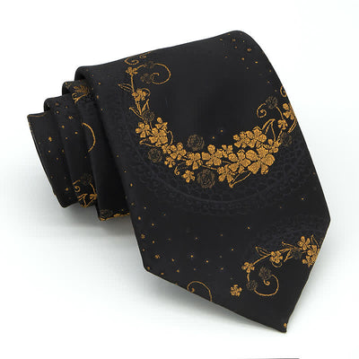 3Pcs Men's Gold & Black Exquisite Paisley Embroidery Necktie Set