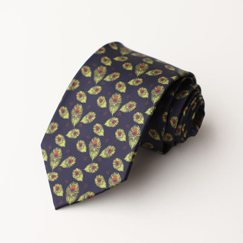 Men's Navy & Green Peacock Feather Suit Necktie